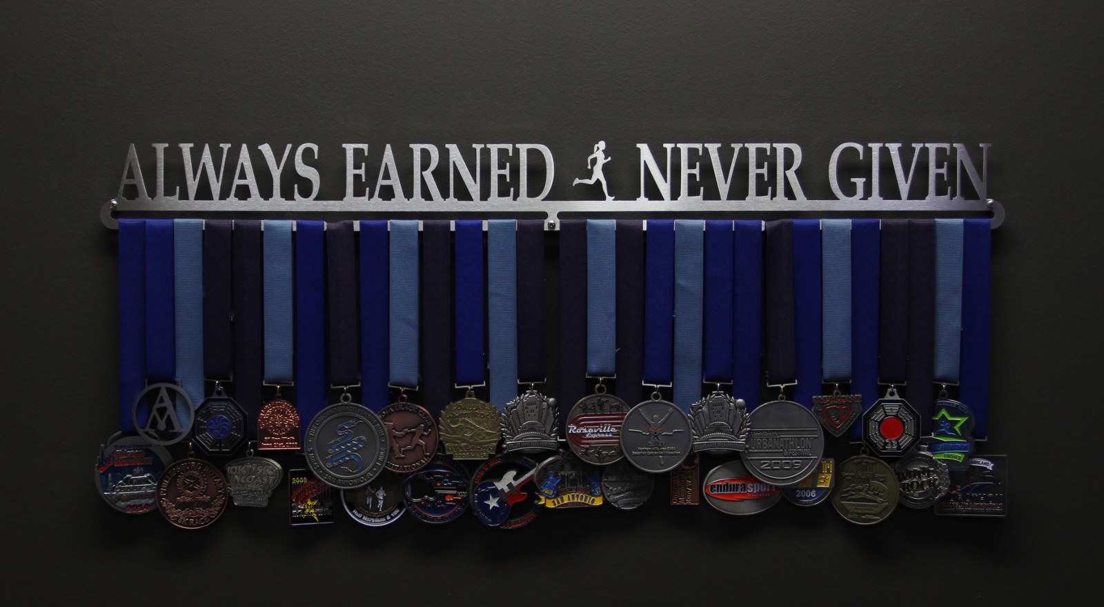 Allied Medal Hanger - "Always Earned Never Given" Compact Display Rack For Race & Sports Medals