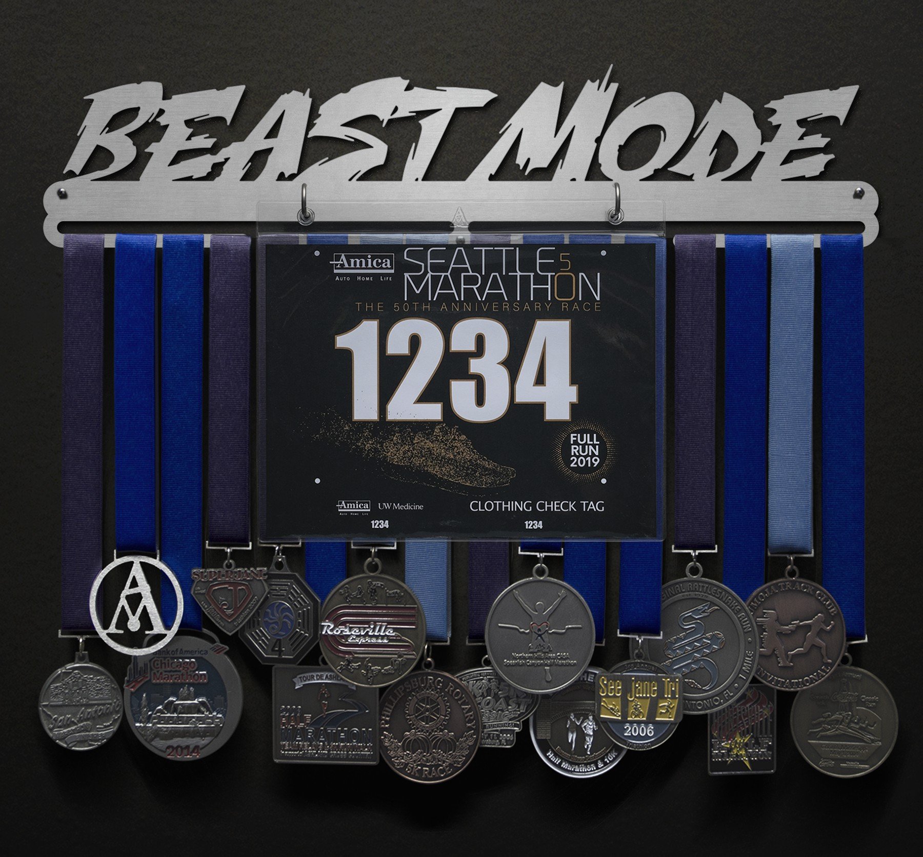 Beast Mode Bib and Medal Display