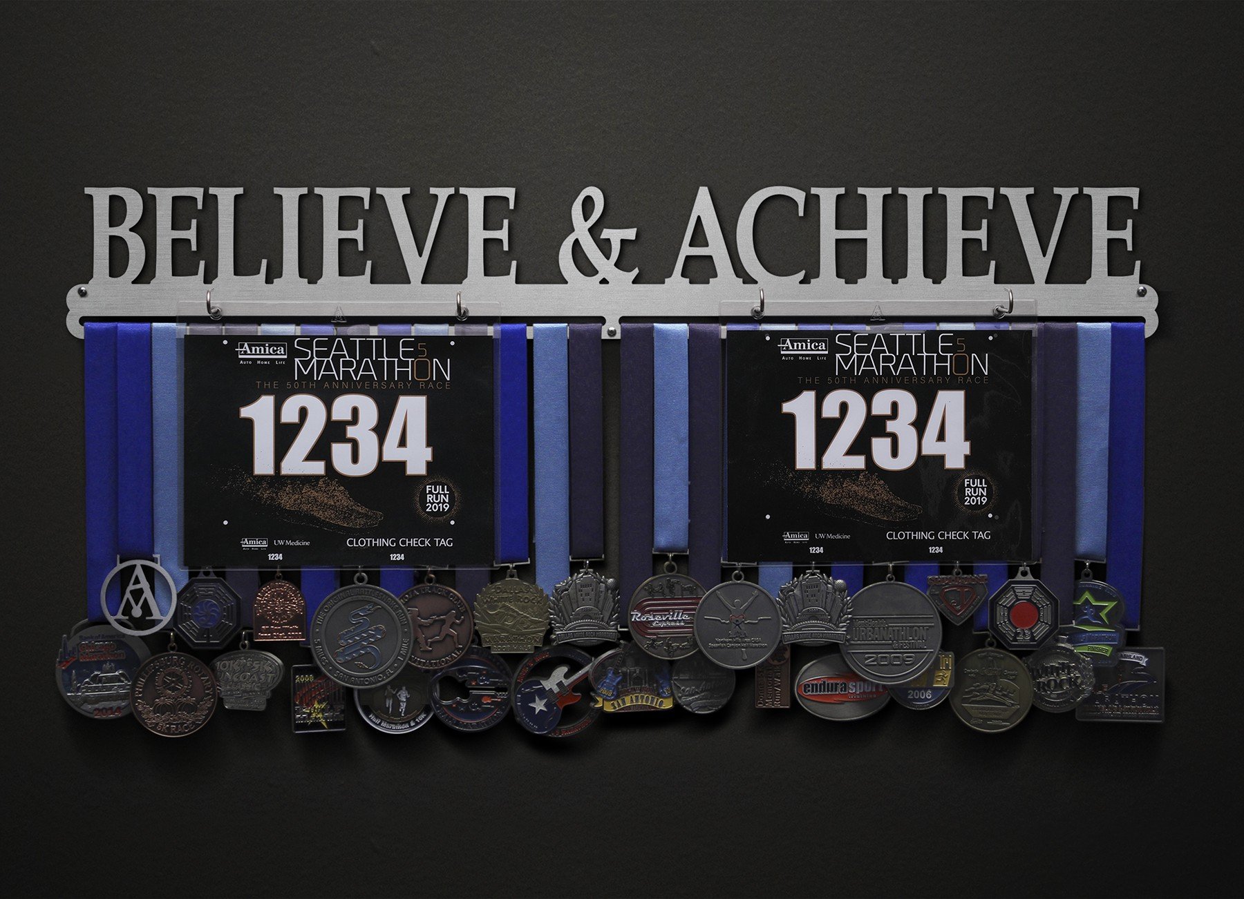 Believe and Achieve Bib and Medal Display