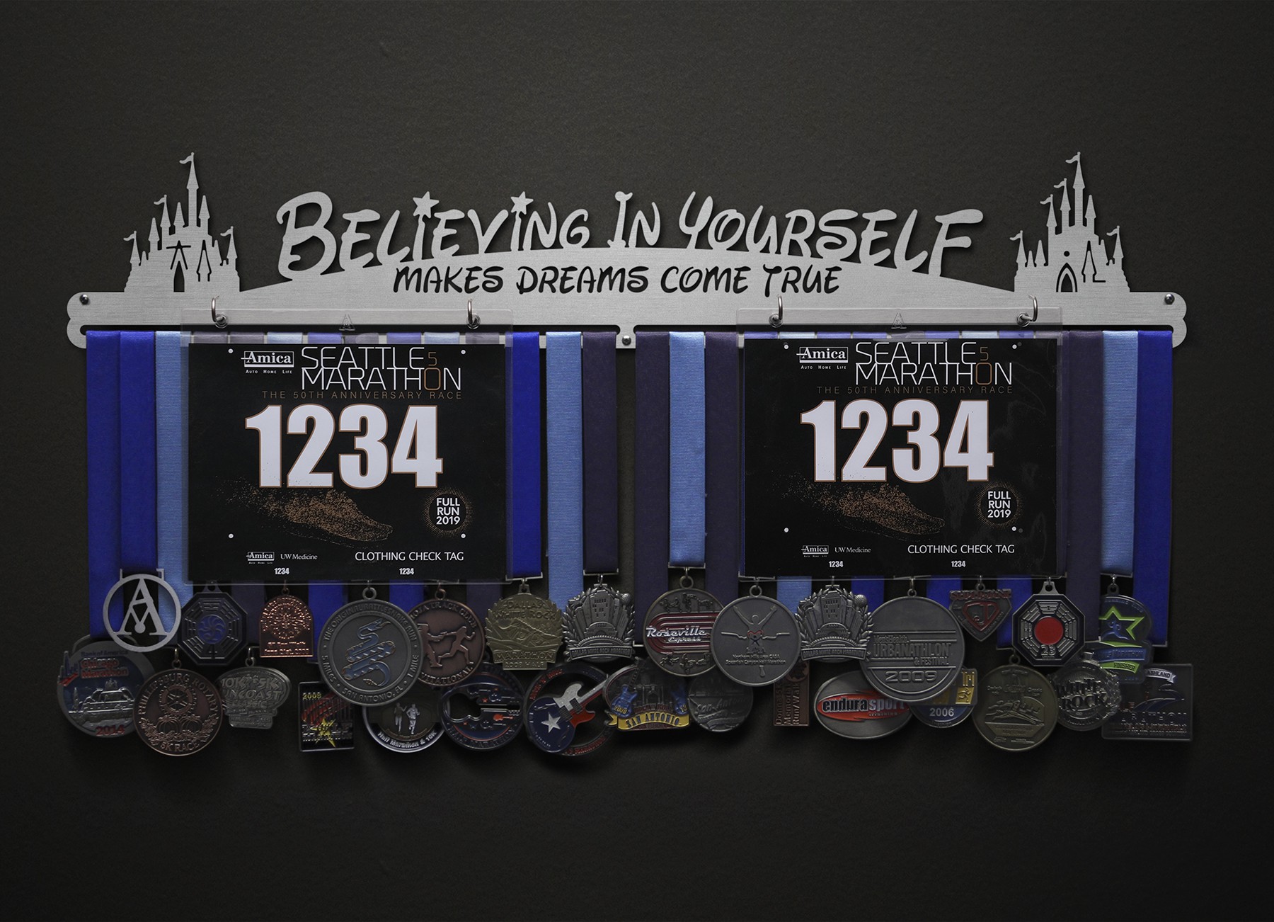 Believing In Yourself Makes Dreams Come True Bib and Medal Display
