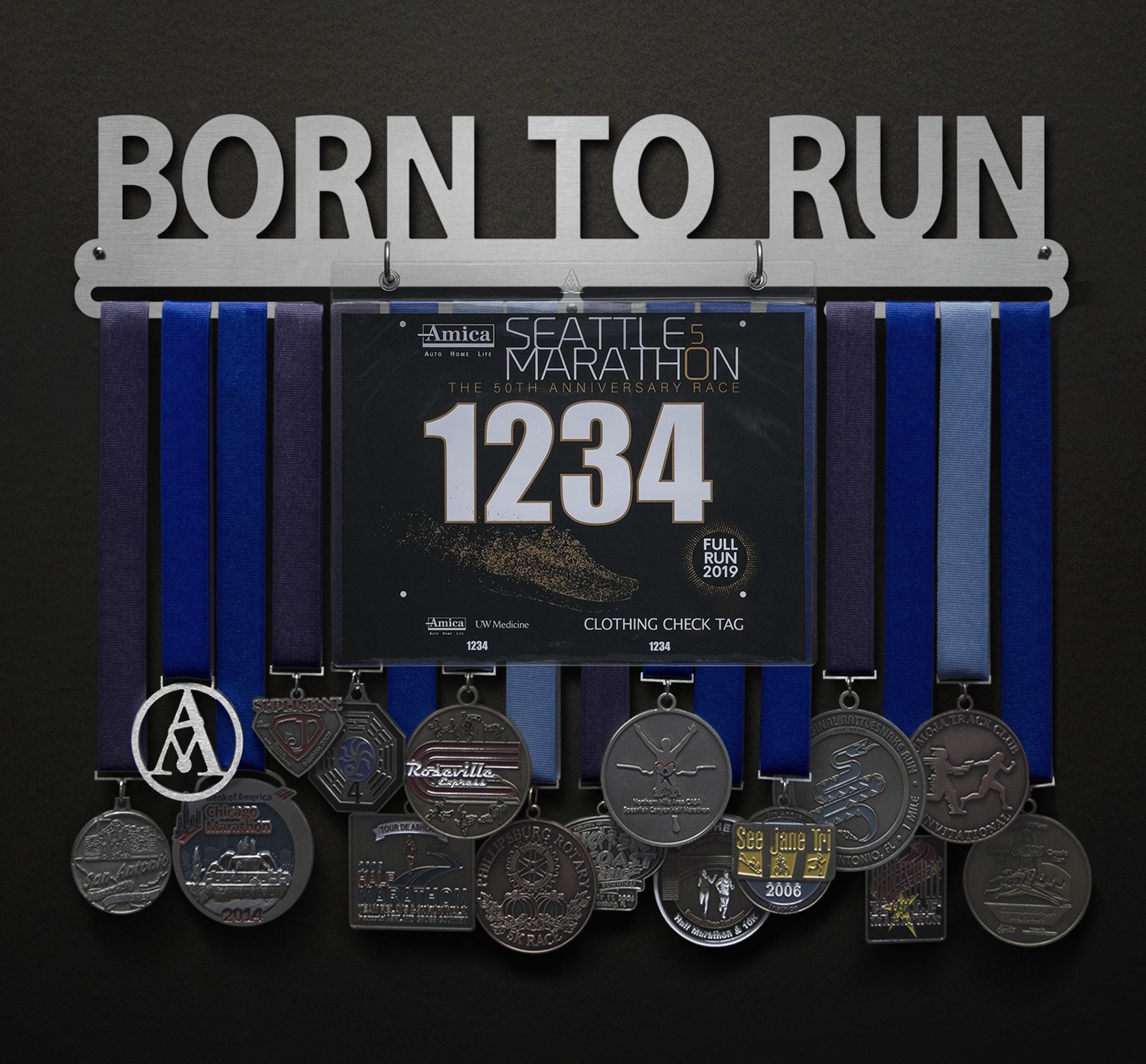 Born To Run Bib and Medal Display