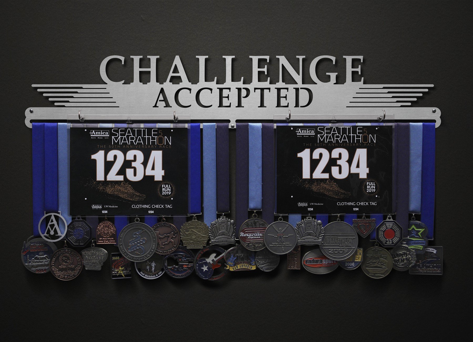 Challenge Accepted Bib and Medal Display