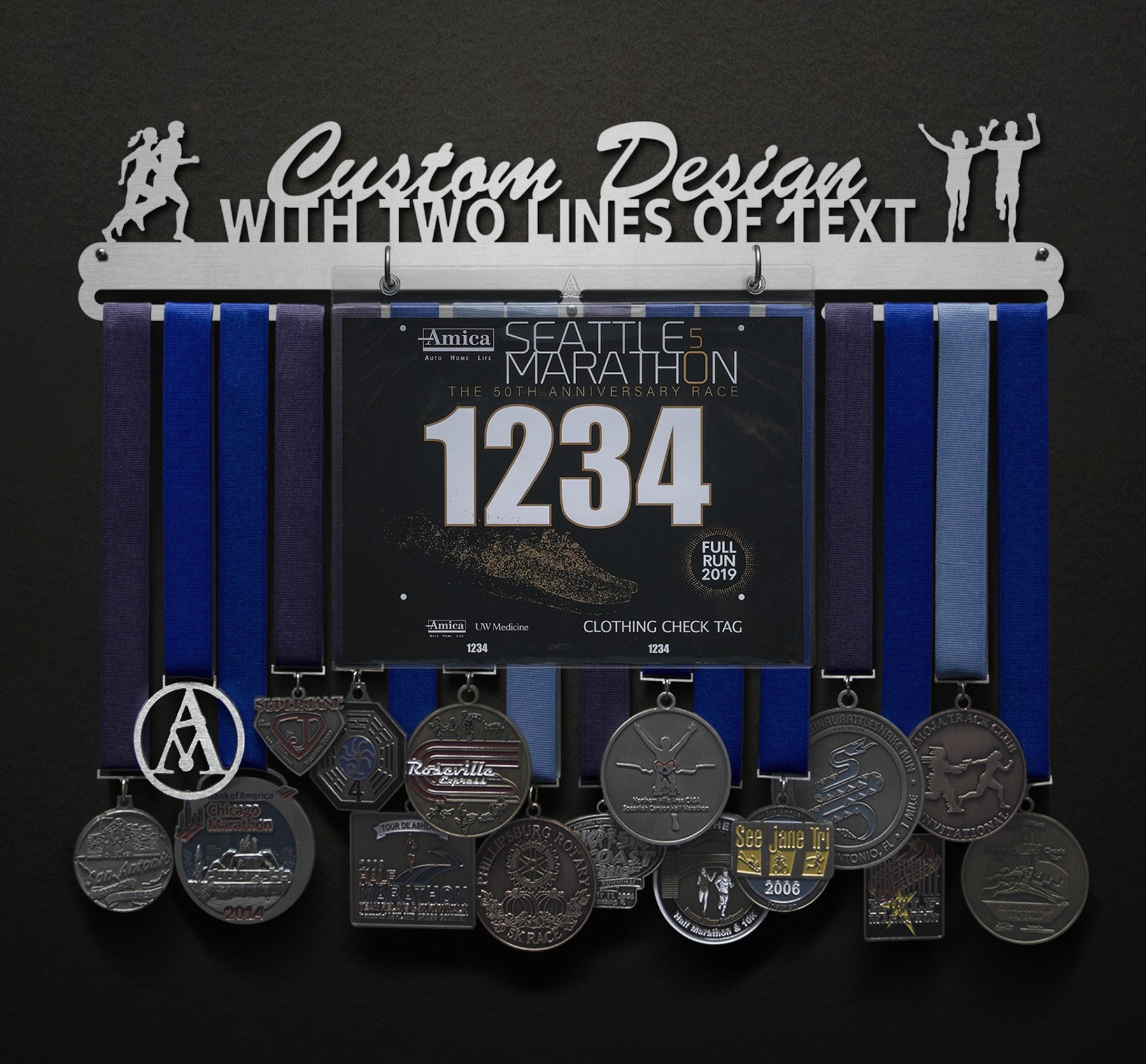 Custom Bib And Medal Display With Two Lines Of Text