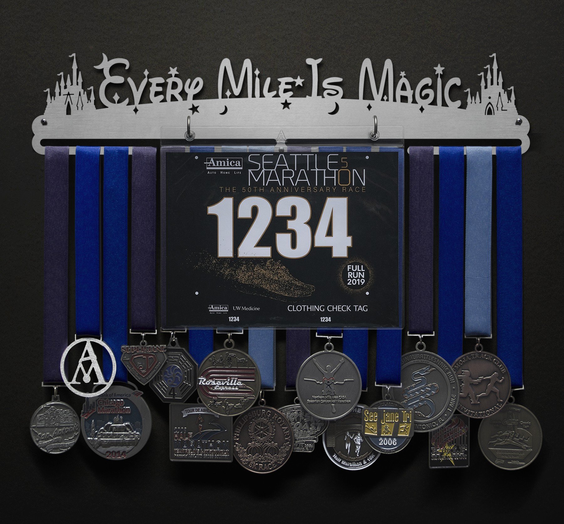 Every Mile Is Magic Bib and MedalDisplay - Original Design