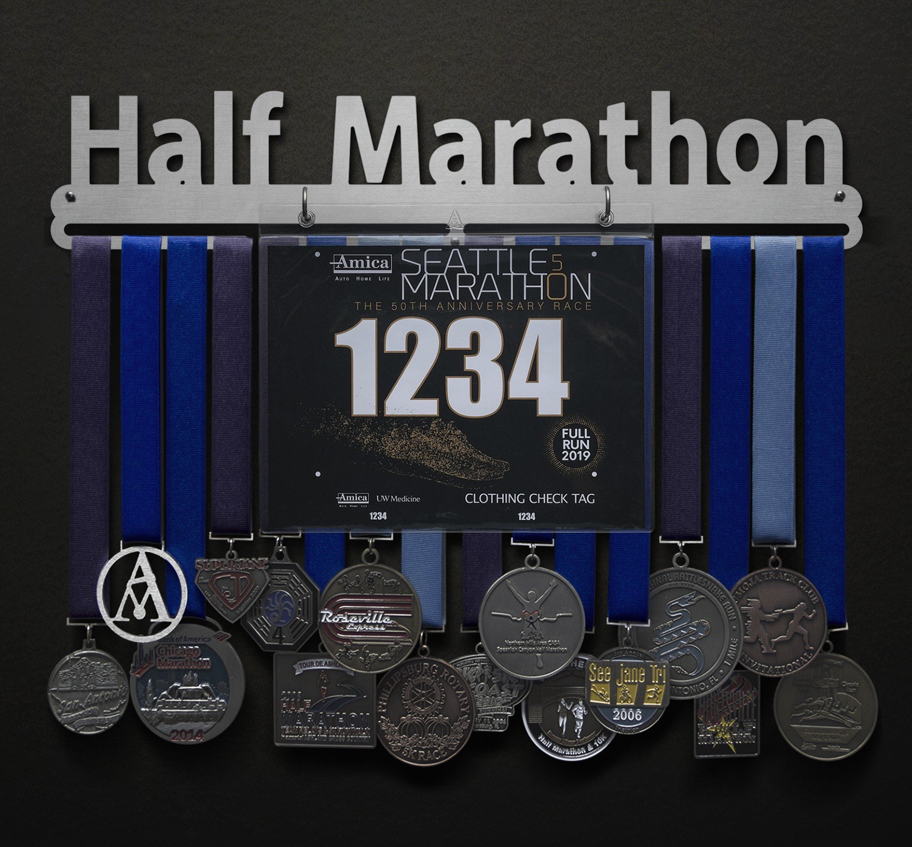 Half Marathon Bib and Medal Display