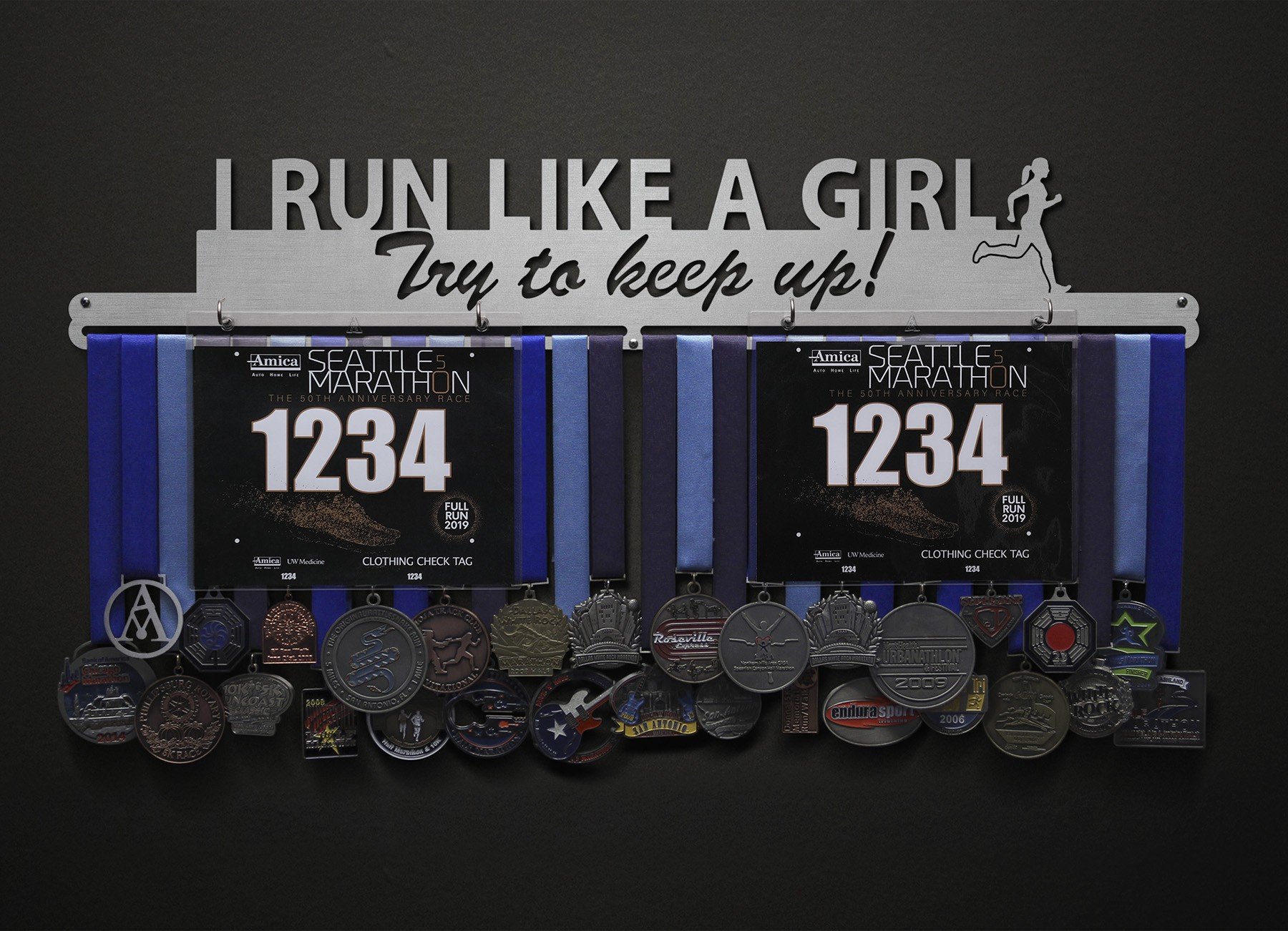 I Run Like A Girl - Try To Keep Up! Bib and Medal Display