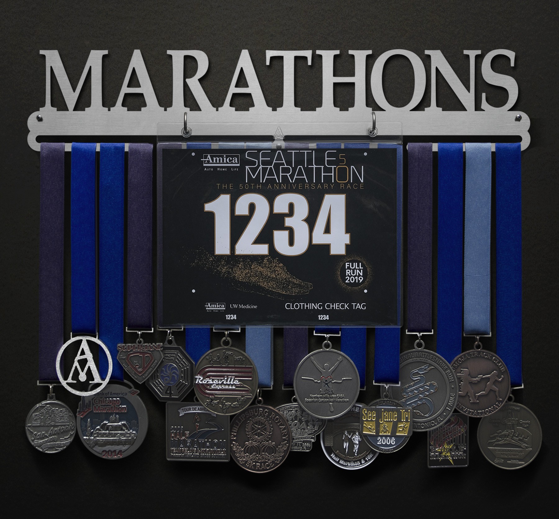 Marathons Bib and Medal Display