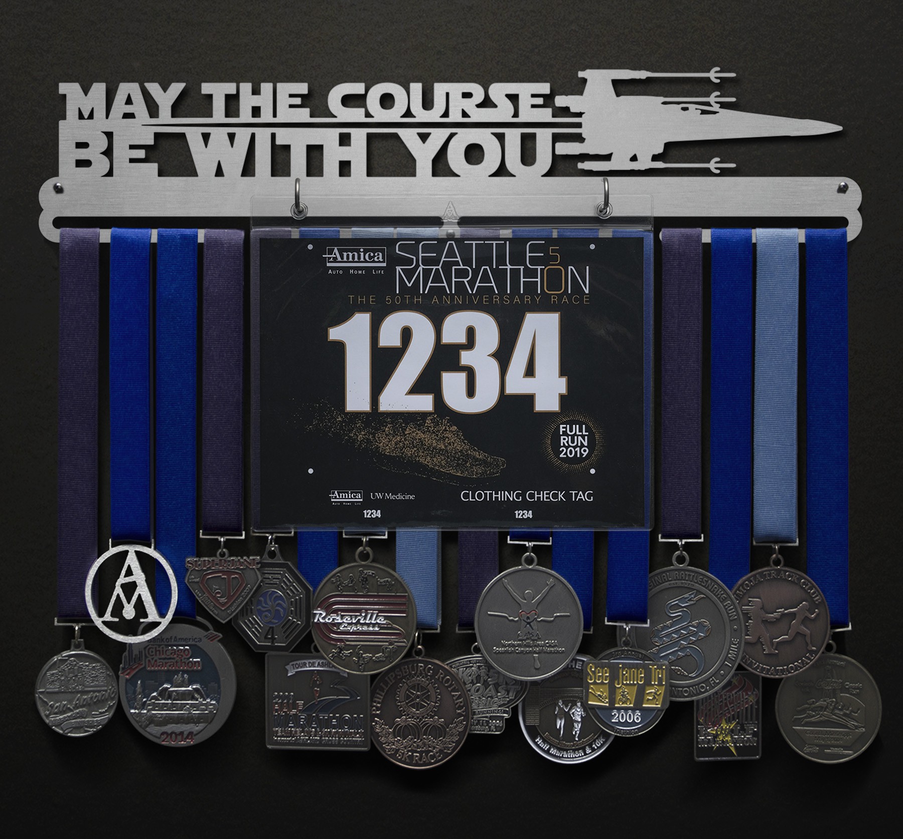 May The Course Be With You Bib and Medal Display