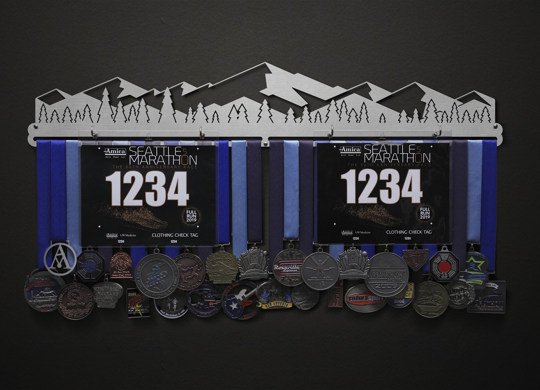 Mountain Scene - Stylized Version Bib and Medal Display