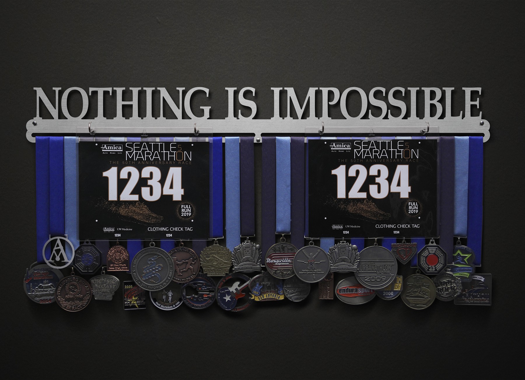 Nothing Is Impossible Bib and Medal Display