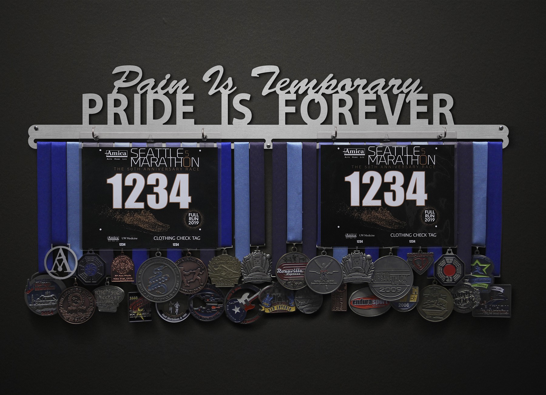Pain Is Temporary, Pride Is Forever Bib and Medal Display