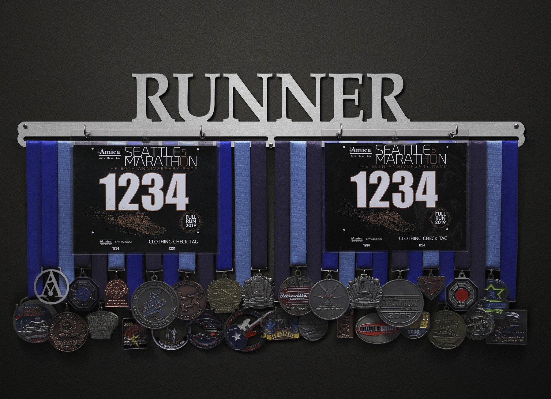 Runner Bib and Medal Display - Text Only