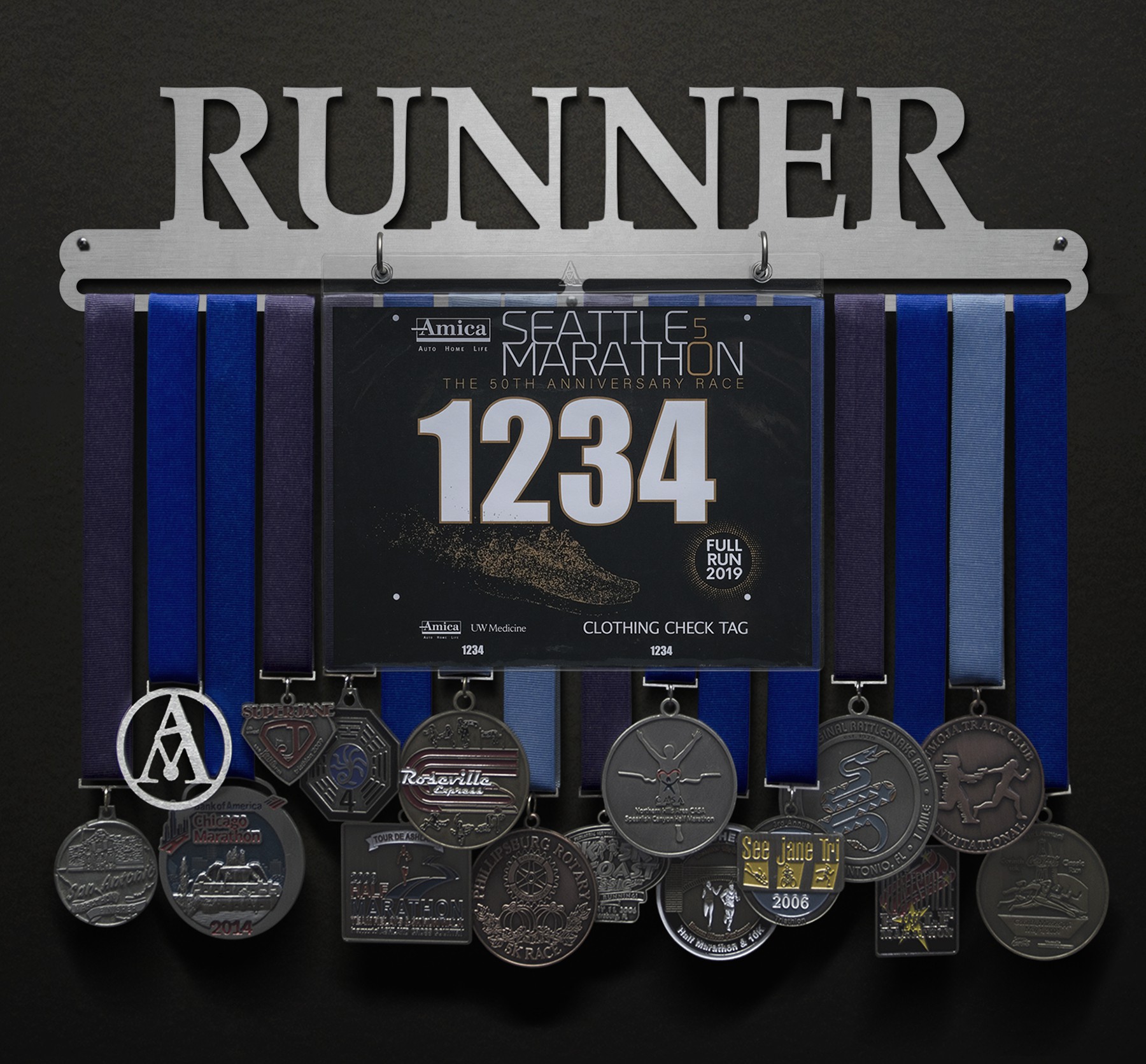 Runner Bib and Medal Display - Text Only