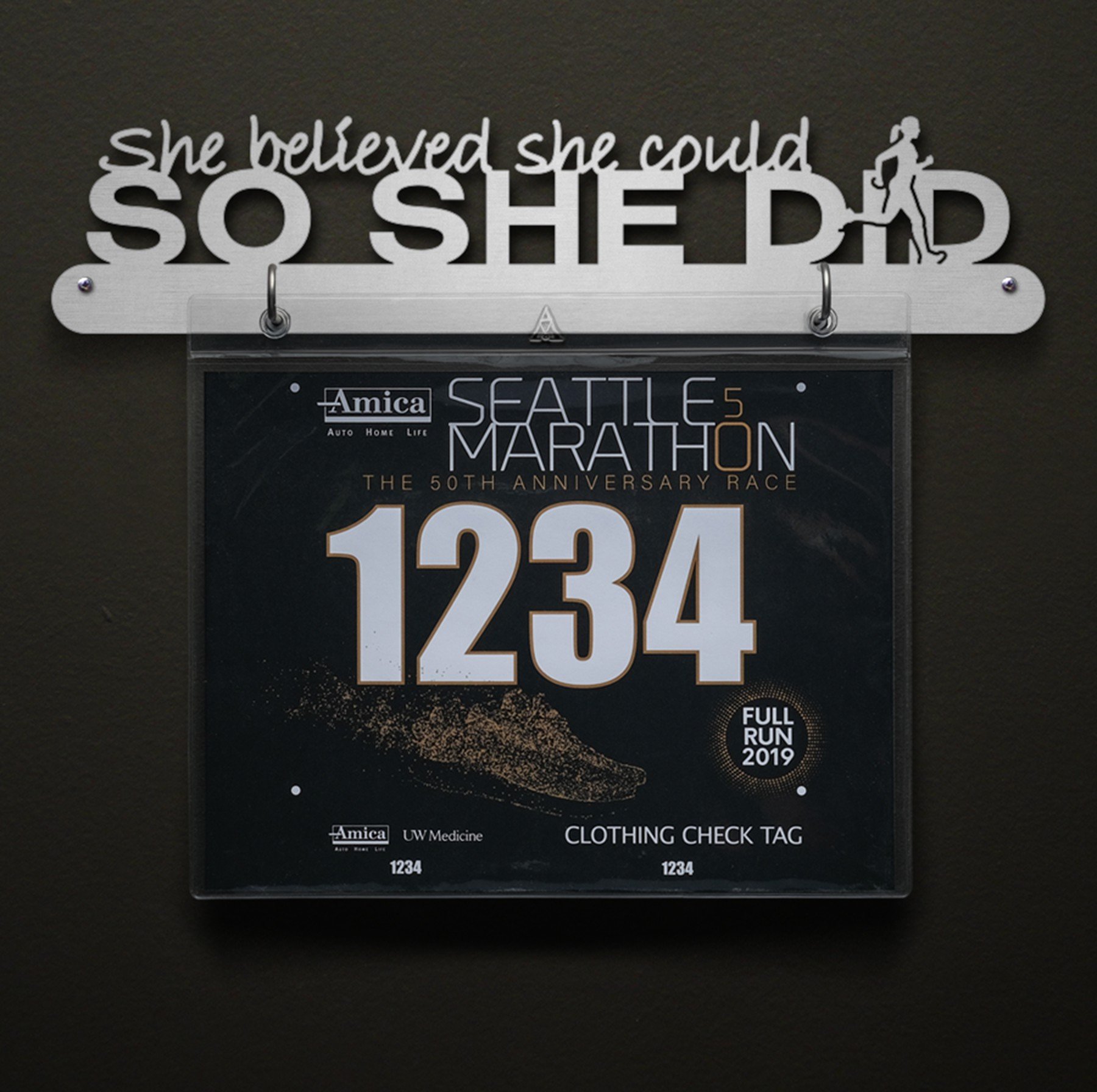 She Believed She Could, So She Did Bib Display - with runner figure