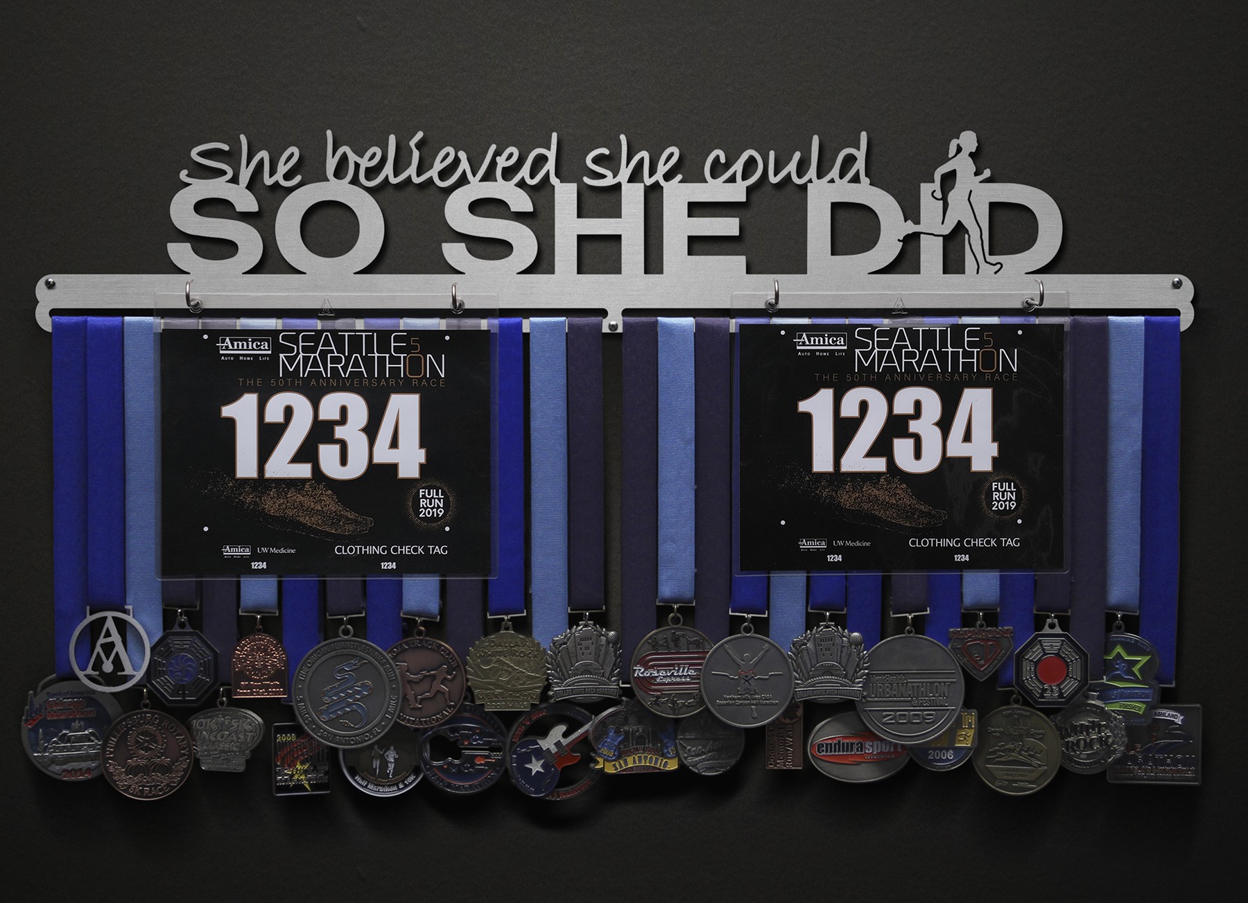 She Believed She Could, So She Did Bib and Medal Display - with runner figure