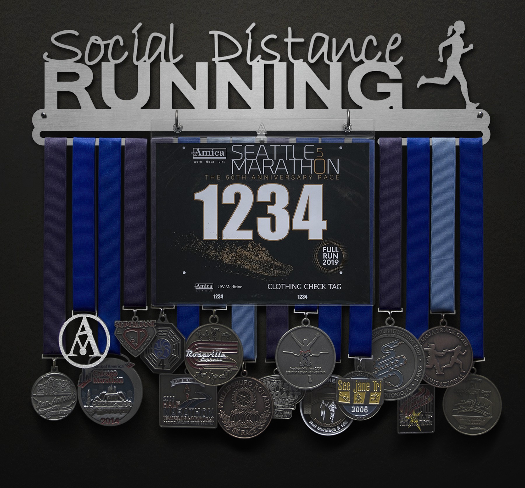 Social Distance Running Bib and Medal Display - Female