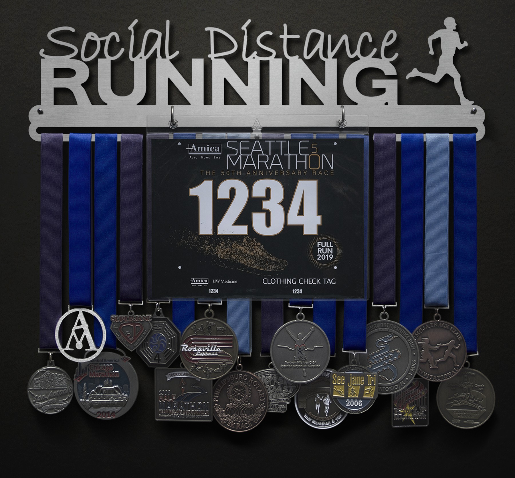 Social Distance Running Bib and Medal Display - Male
