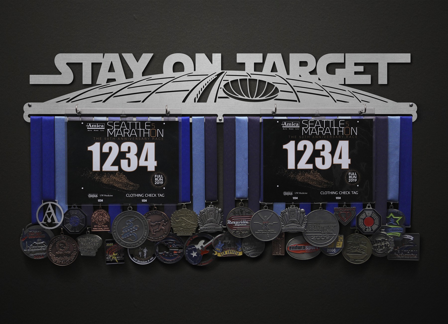 Stay On Target Bib and Medal Display