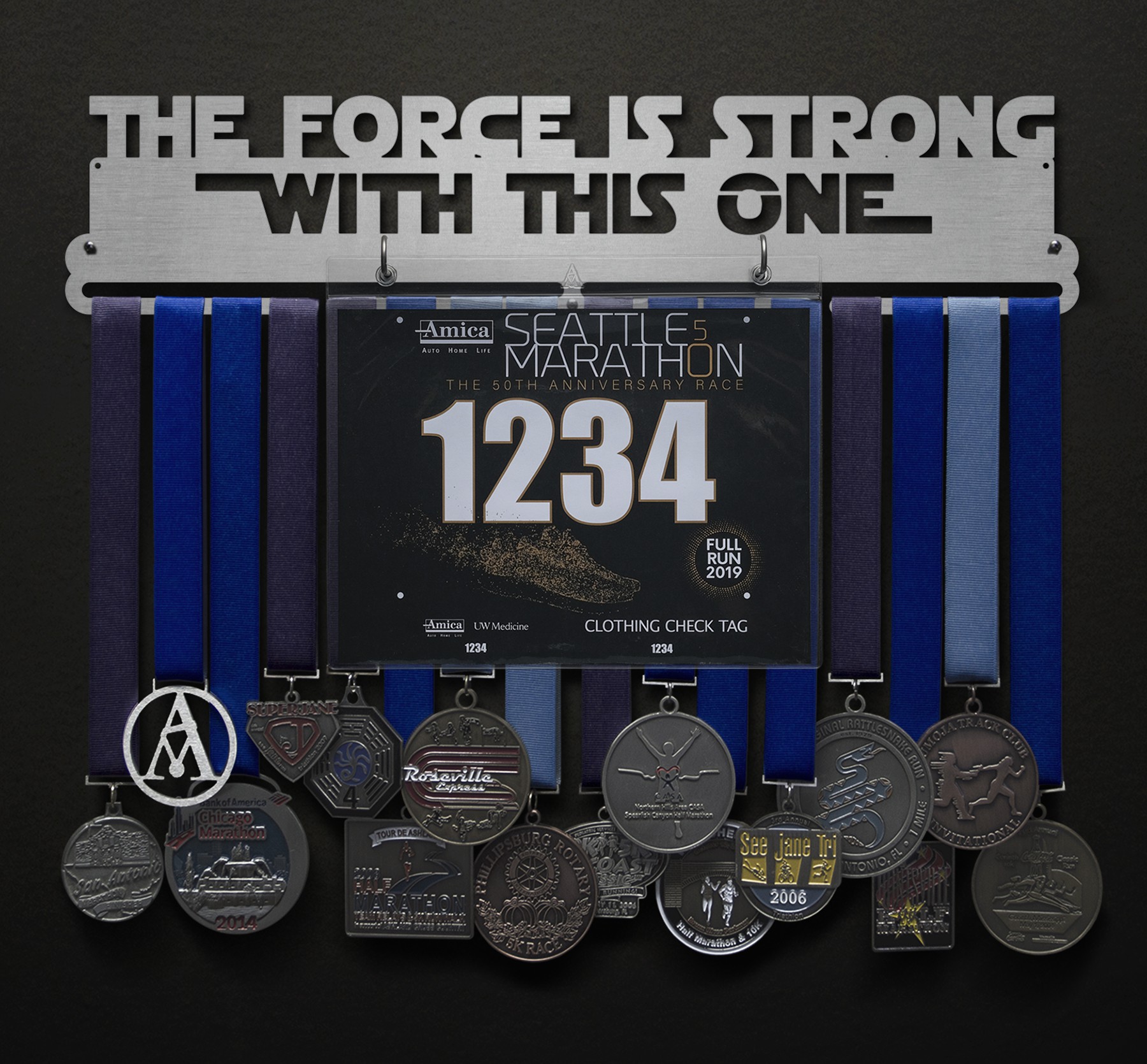 The Force Is Strong With This One Bib and Medal Display