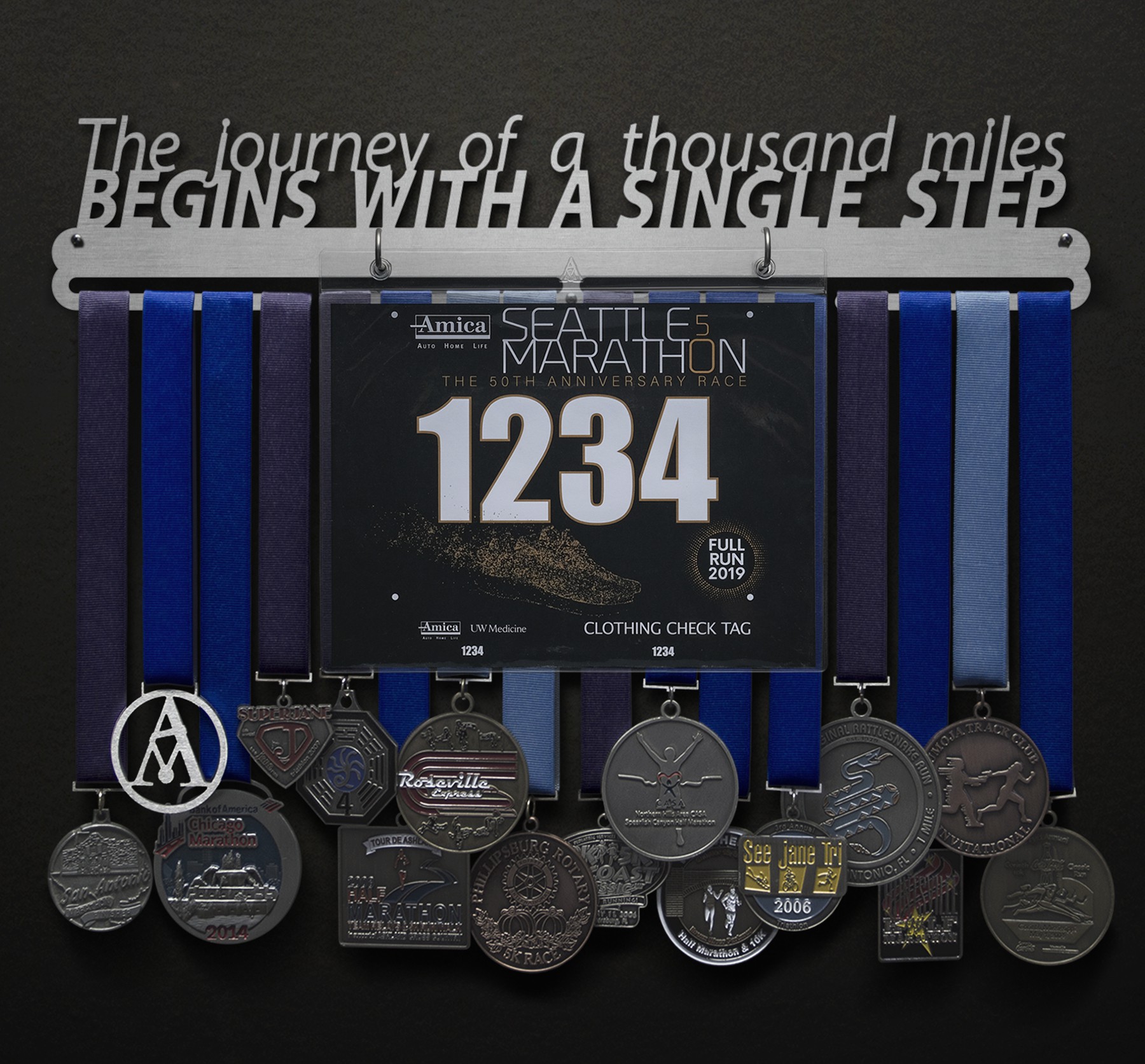 The journey of a thousand miles begins with a single step! Bib and Medal Display
