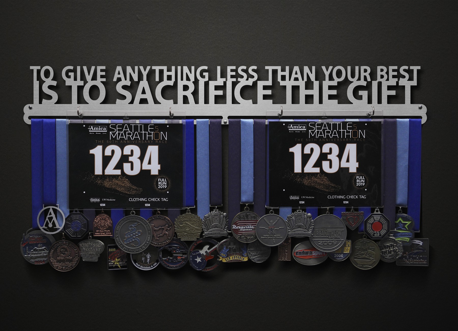 To Give Anything Less Than Your Best Is To Sacrifice The Gift Bib and Medal Display