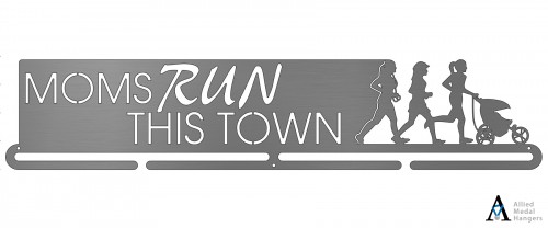 Moms Run This Town - 3 runners w/ stroller - negative letters